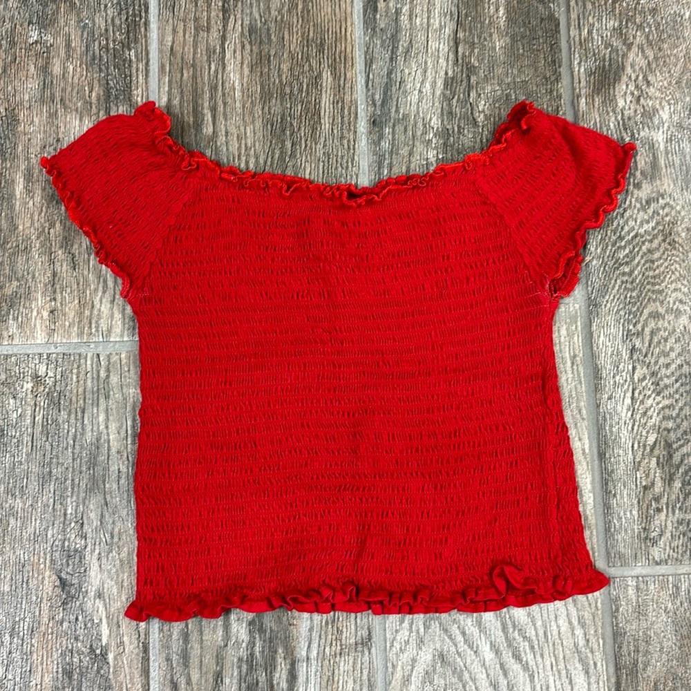 Brandy Melville red smocked off the shoulder top